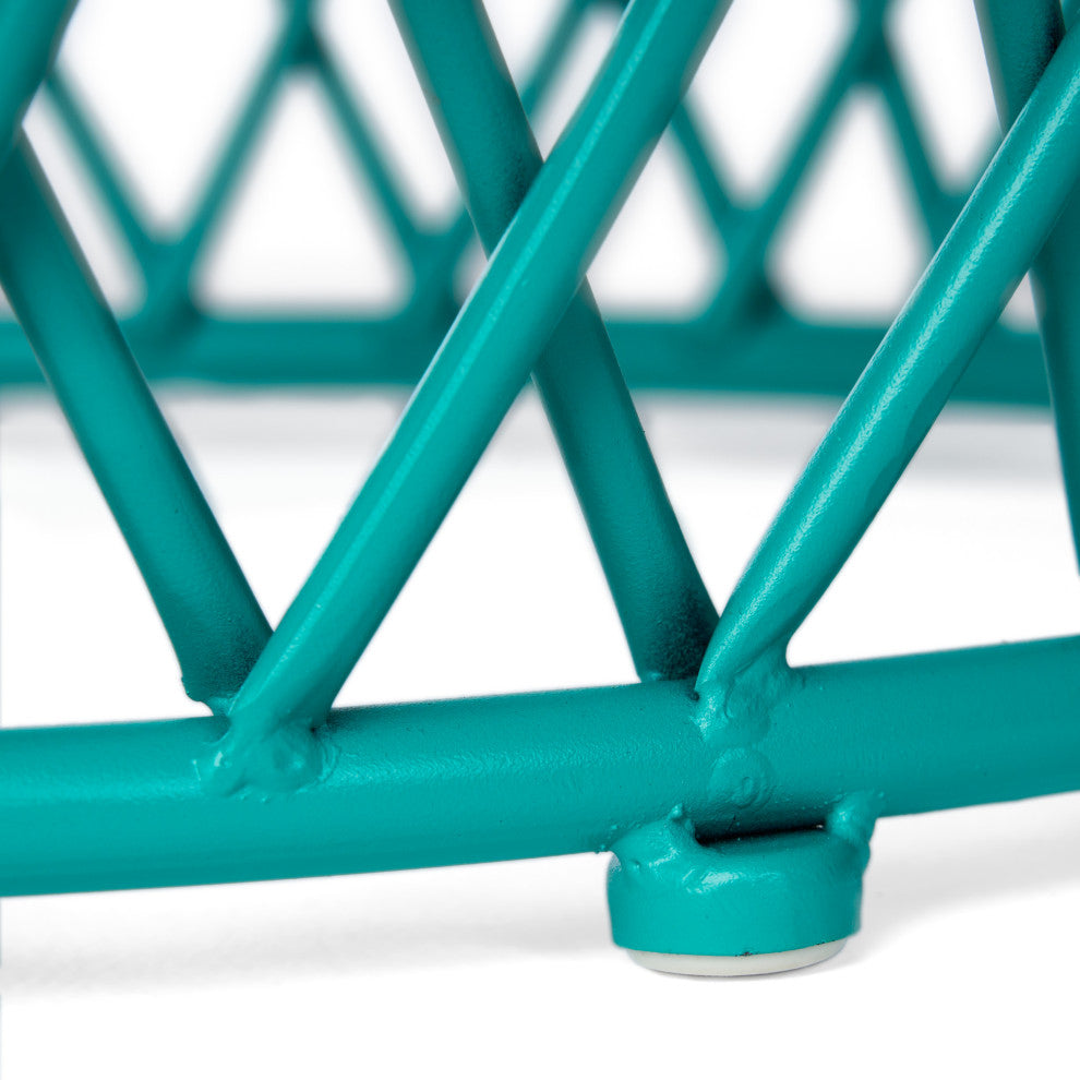 GDF Studio Alameda Outdoor 19" Diameter Lattice Iron Side Table, Matte Teal