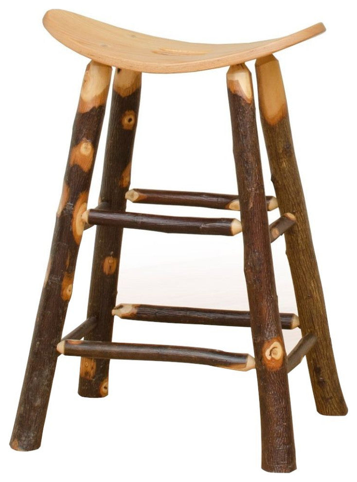 Hickory Log Saddle Stool, Hickory & Oak, 30 Inch