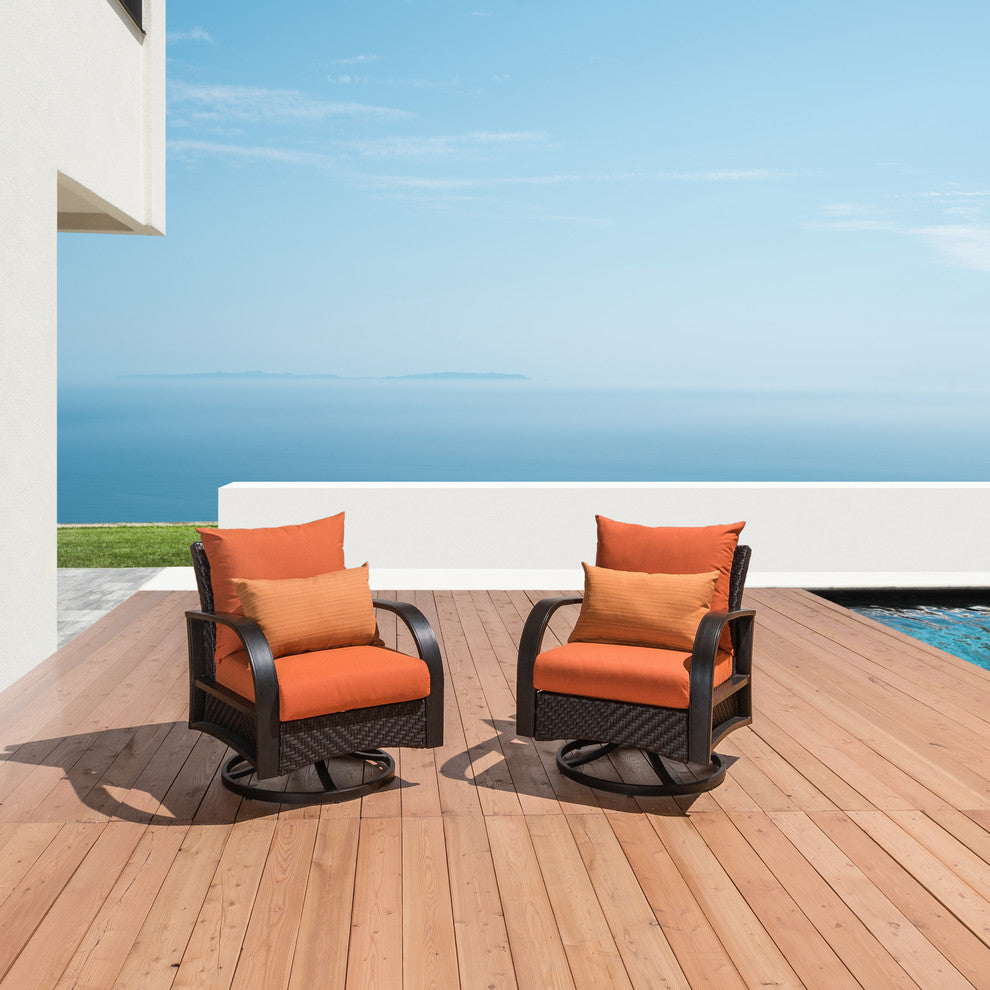 Barcelo 2 Piece Aluminum Outdoor Patio Motion Rotating Club Chairs, Tikka Orange