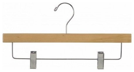 Wooden Bottom Hanger With Clips, Natural/Chrome, Box of 100