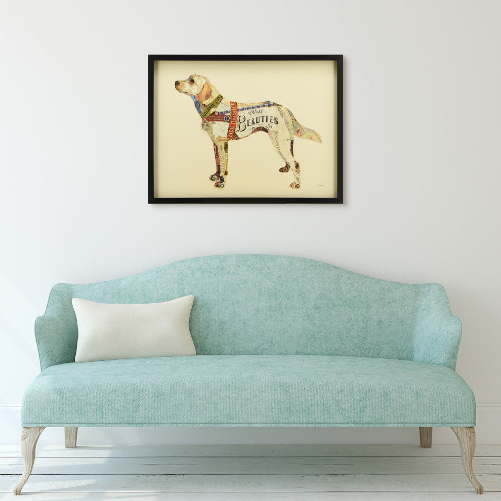 Yellow Lab Dimensional Handmade Collage Wall Art Framed Under Glass