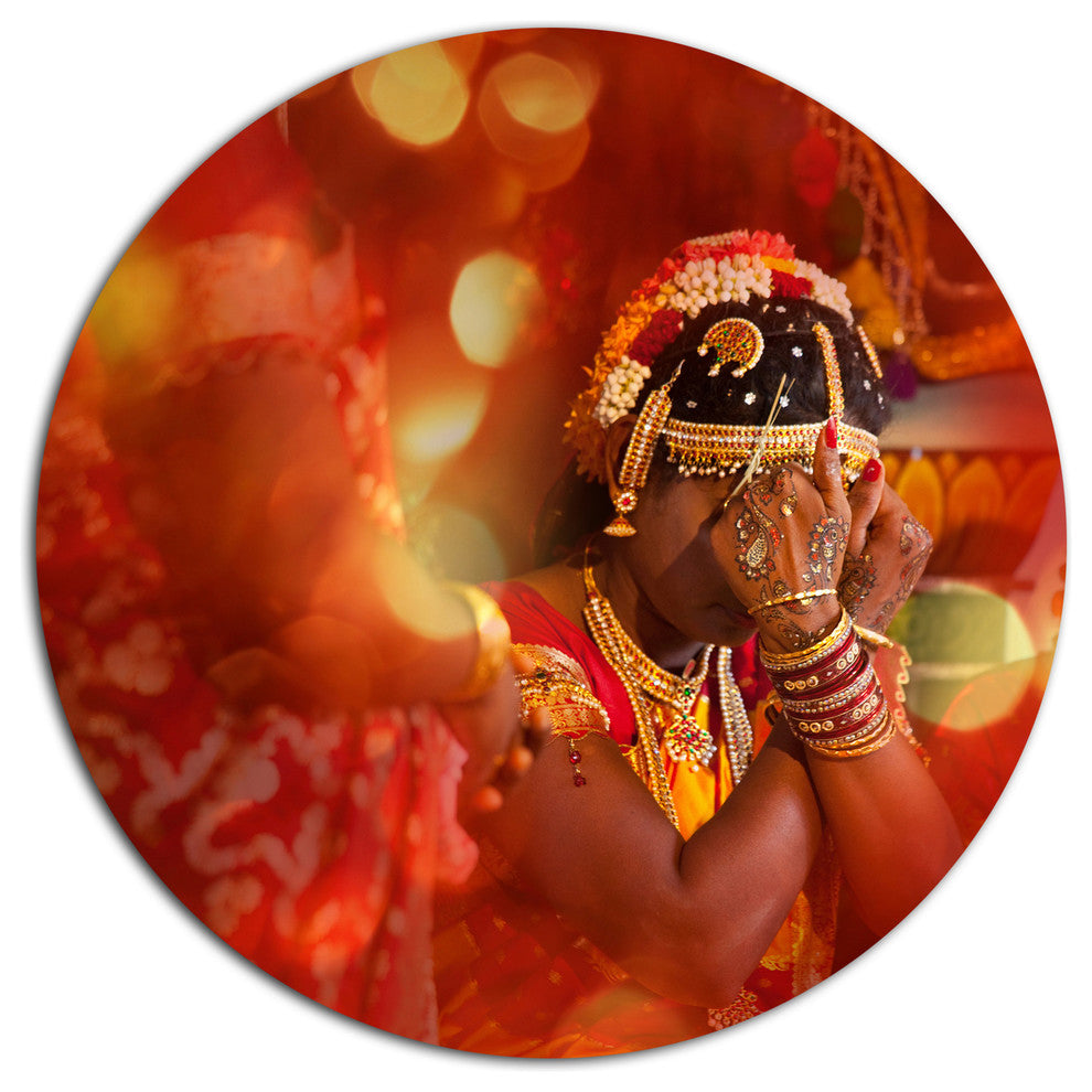 Bride In Typical Hindu Wedding, Portrait Large Disc Metal Wall Art, 11"