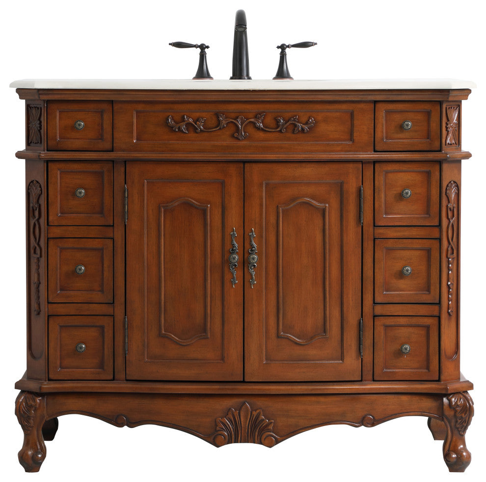 Bathroom Vanity, Teak, 42", Single Sink