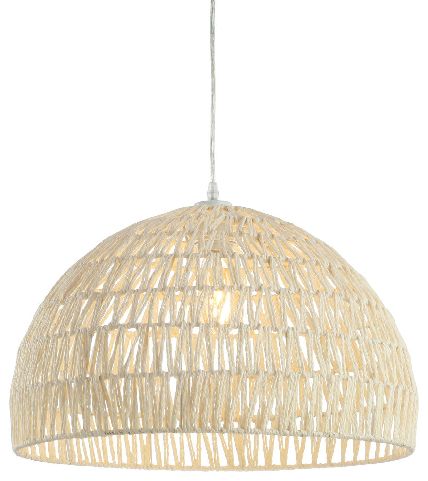 Campana 1-Light Bohemian Modern Woven Rattan/Iron LED Pendant, Cream