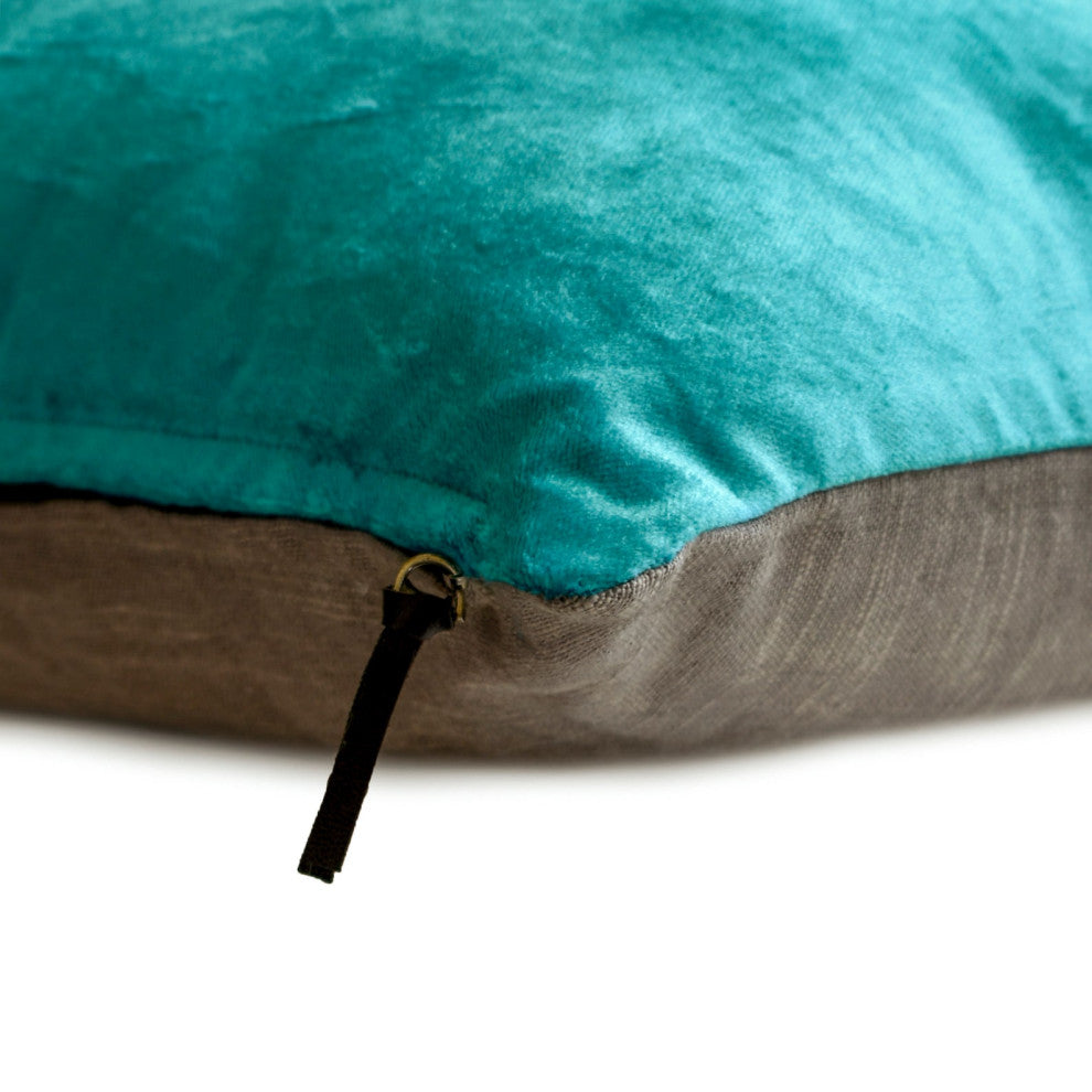 Turquoise Velvet, 22"x22" Pillow Cover Top Zipper - Velvet Turquoise Jules