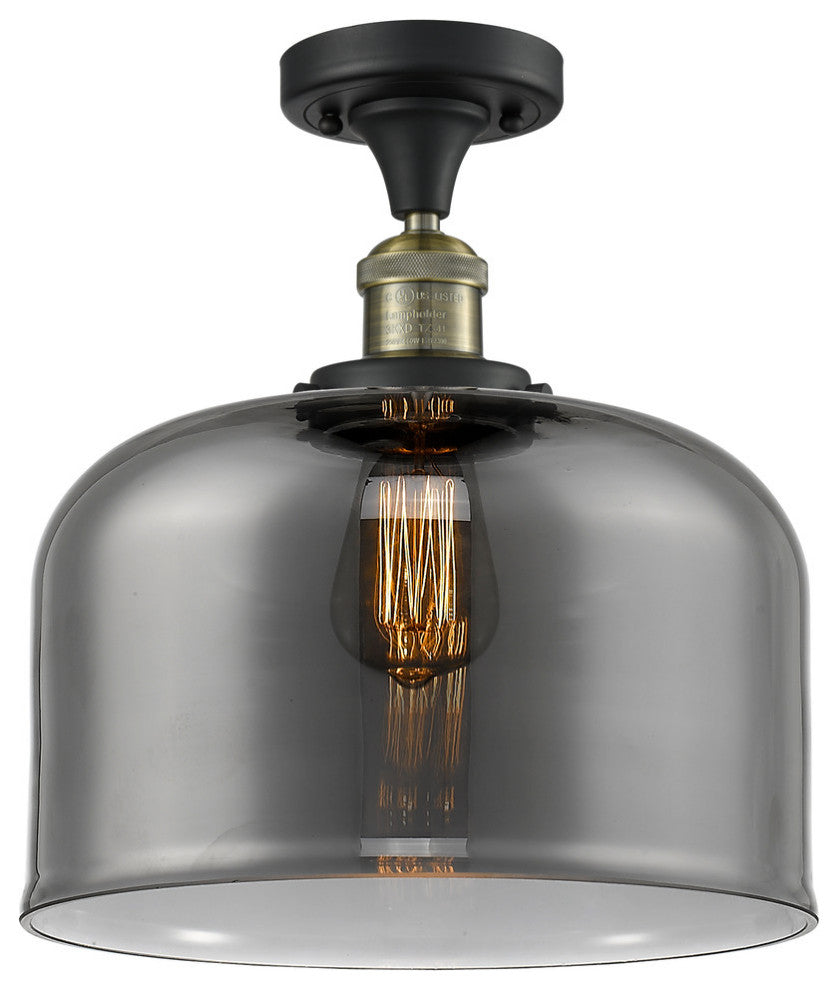 X-Large Bell 1-Light Semi-Flush Mount, Black Antique Brass, Plated Smoke