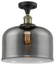 X-Large Bell 1-Light Semi-Flush Mount, Black Antique Brass, Plated Smoke