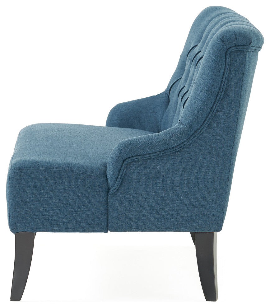 GDF Studio Nicoletta Tufted Fabric Settee Loveseat, Deep Blue