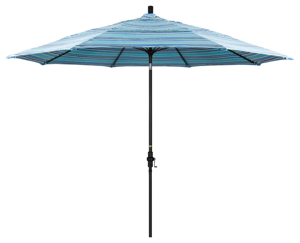 11' Matted Black Collar Tilt Lift Fiberglass Rib Aluminum Umbrella, Sunbrella, Dolce Oasis