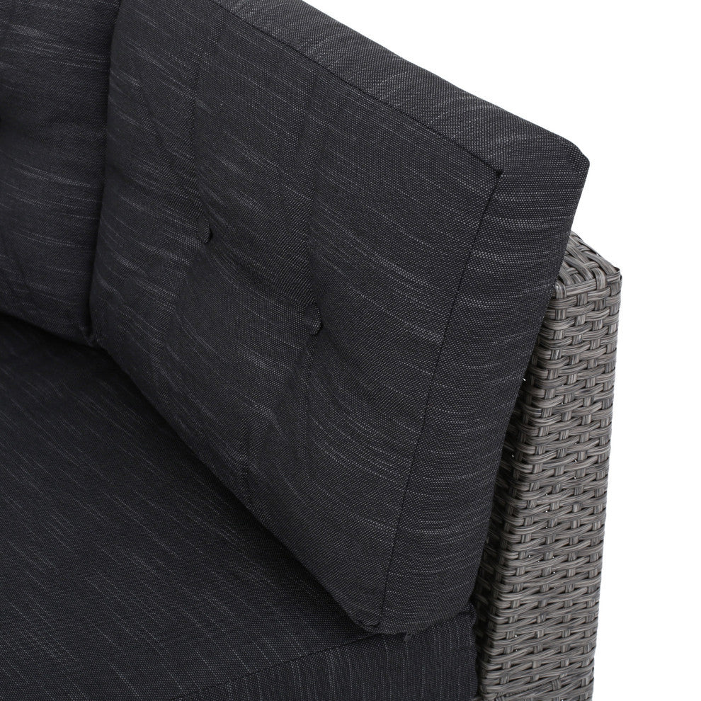 GDF Studio 5-Piece Currituck Outdoor Black Wicker Sofa, Dark Gray Set