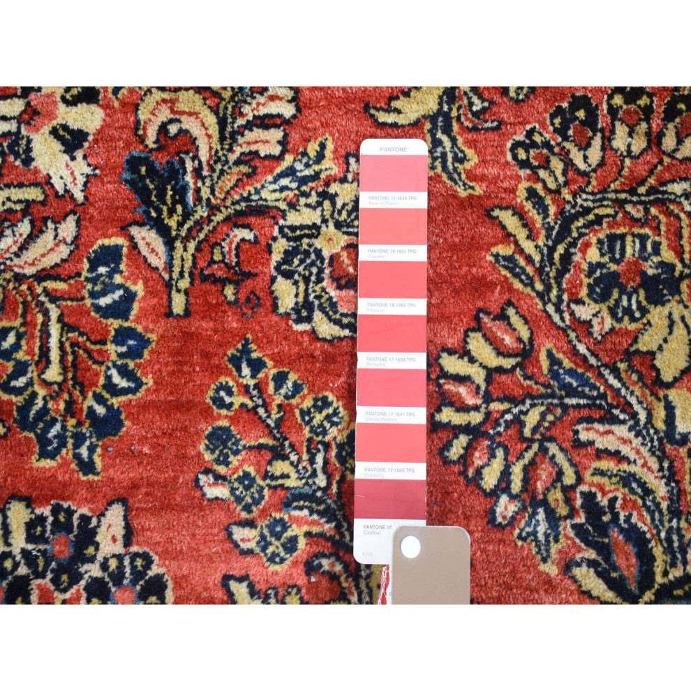 Tomato Red, Persian Sarouk Soft Wool Hand Knotted Oriental Rug, 7'10" x 9'10"
