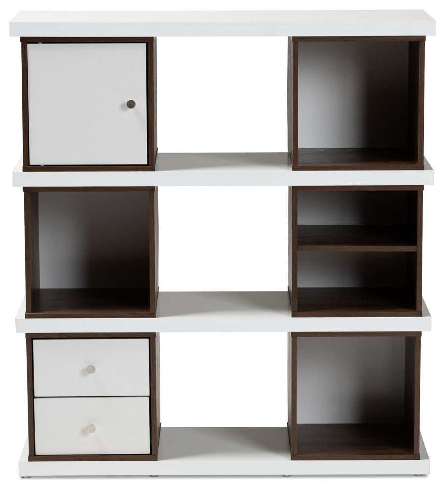 Leadwick 2-Tone White and Walnut Brown Finish 2-Drawer Bookcase