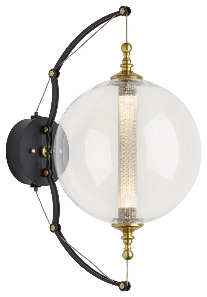 Otto Sphere Sconce, Brass w/ Black Finish, Clear Glass
