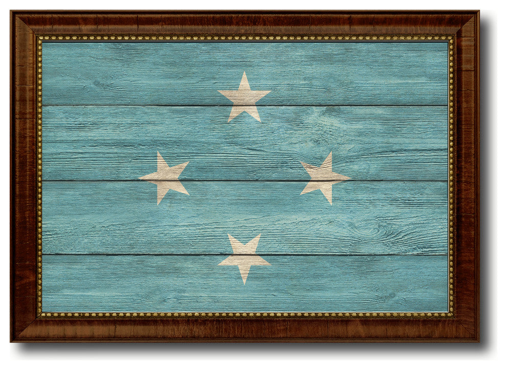 Micronesia Country Textured Flag Print With Brown Gold Frame, 15"X21"