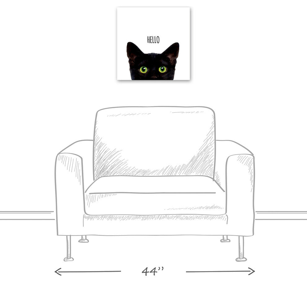 Designs Direct Curious Hello Black Cat 16x16 Canvas Wall Art