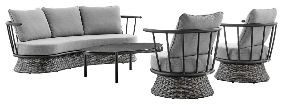 Monk 4-Piece Patio Furniture Set, Aluminum And Gray Wicker With Cushions