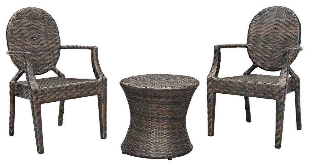 Side Dining Chair Table Set, Rattan, Wicker, Brown, Modern, Outdoor Patio Cafe