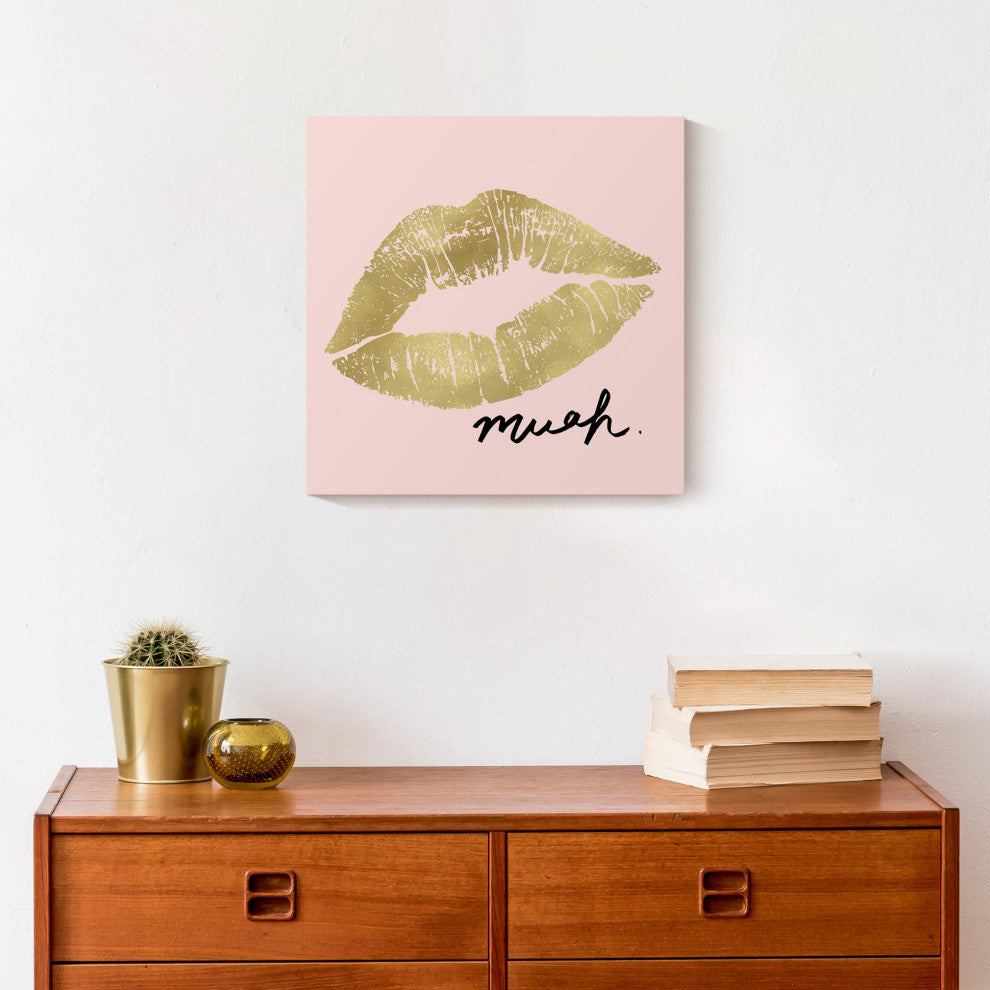 Muah Lips On Blush 12x12 Canvas Wall Art