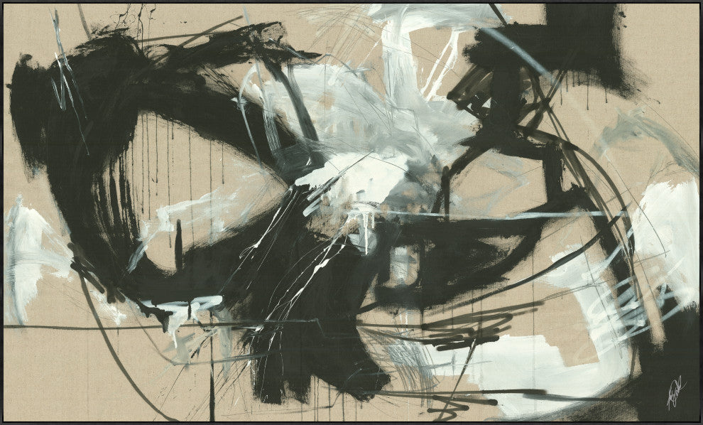 40x24 Abstract 391, Framed Artwork, Black