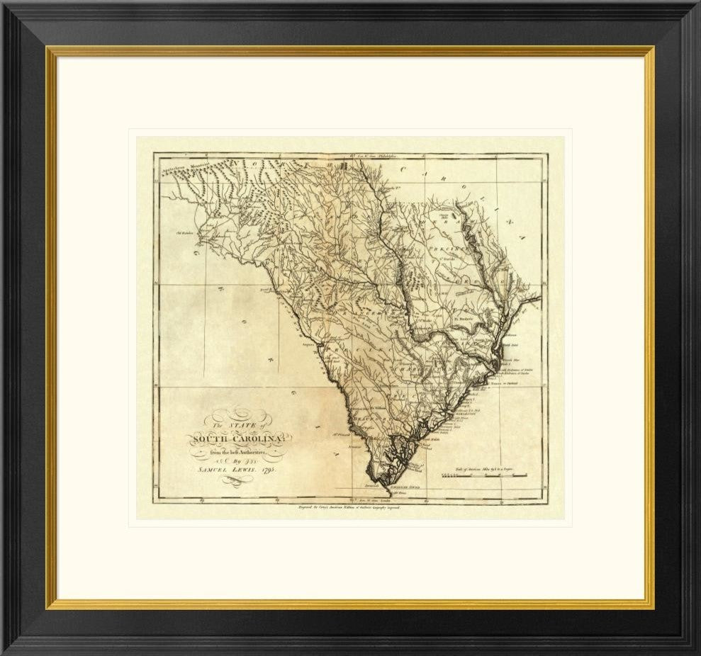 "State of South Carolina, 1795" Framed Digital Print by Mathew Carey, 26x25"