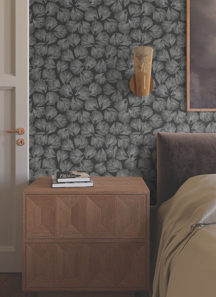 Elora Leaf Black Wallpaper