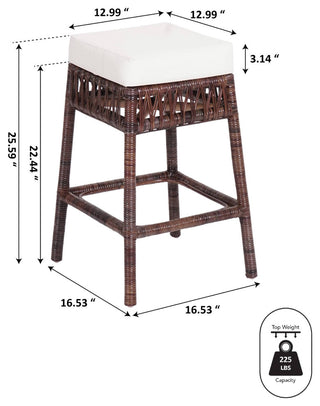 25.5"Bohemian Basics Rattan Backless CounterStool,White Cushion,Dark Brown Frame