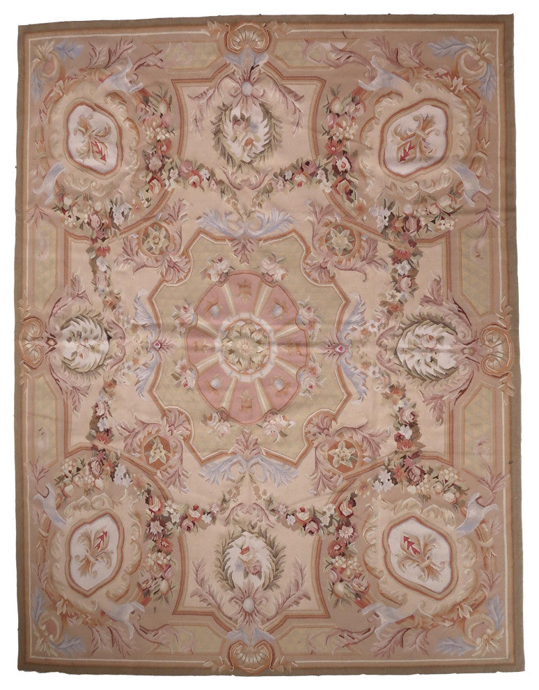 Handmade Vintage French Aubusson Rug 7.7'x10.2', 237cmx313cm 1970s