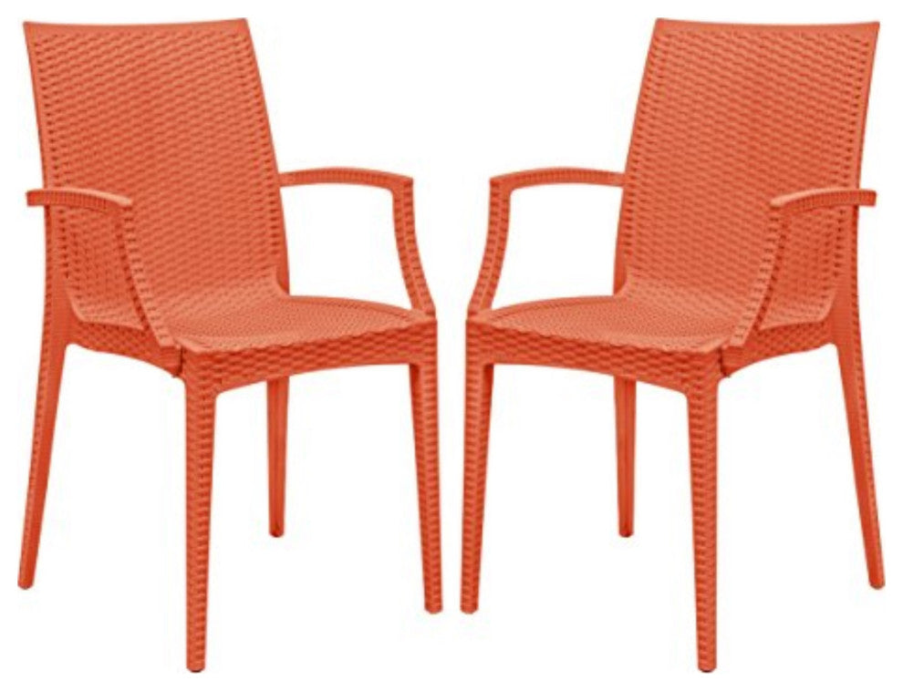 LeisureMod Weave Mace Indoor/Outdoor Chair With Arms, Set of 2