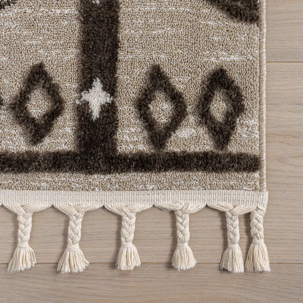 Autumn Geometric Tasseled Area Rug, Beige 10' x 13'