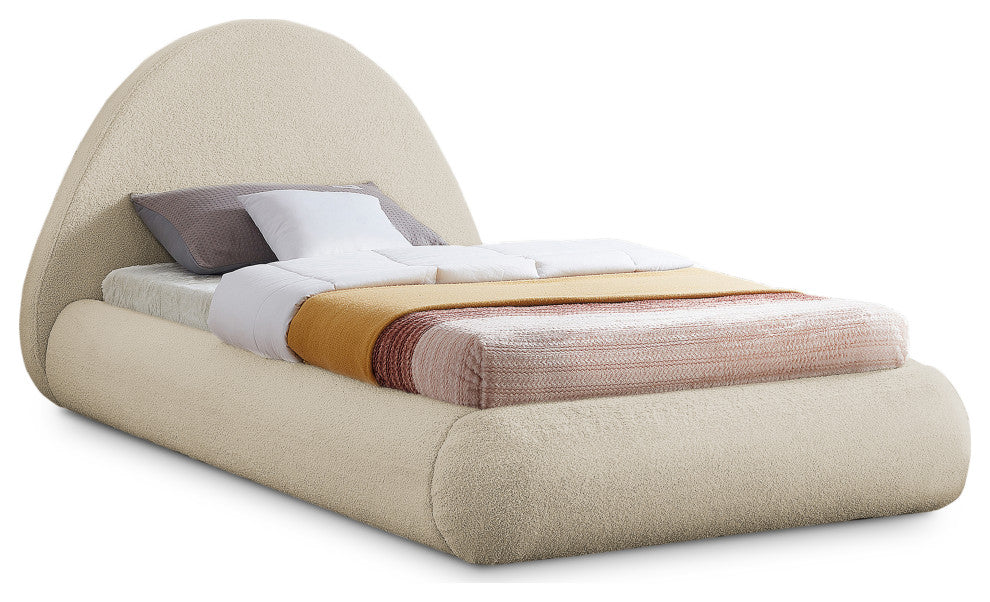 Rudy Beige Teddy Fabric Twin Bed