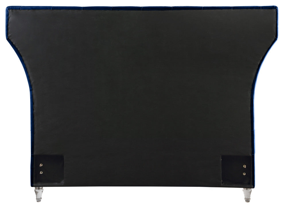 Kira Velvet Upholstered Bed, Navy, Queen