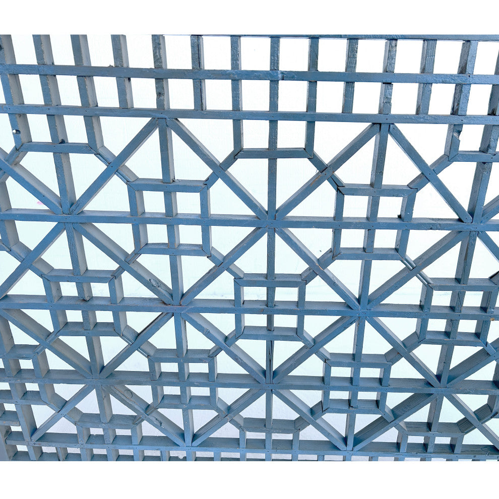 Vintage Rustic Gray Blue Grid Geometric Wood Wall Panel Hws4554