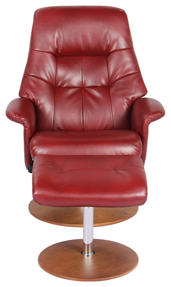 HomeRoots Contemporary Earthy Red Swivel Recliner and Ottoman Set