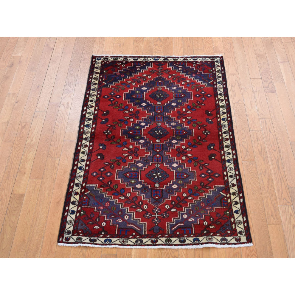 Red New Bohemian Persian Malayer Pure Wool Hand Knotted Rug 3'5" x 5'