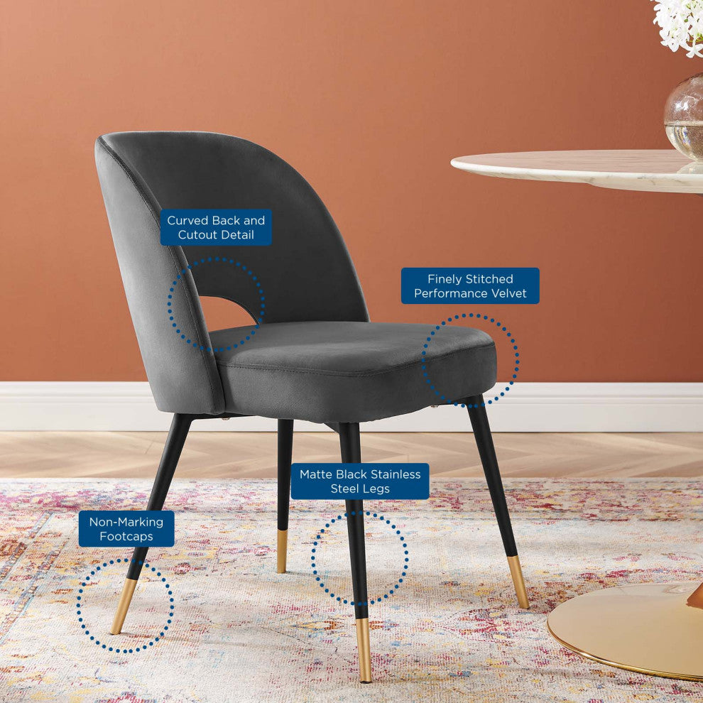 Rouse Performance Velvet Dining Side Chairs Set of 2 Charcoal