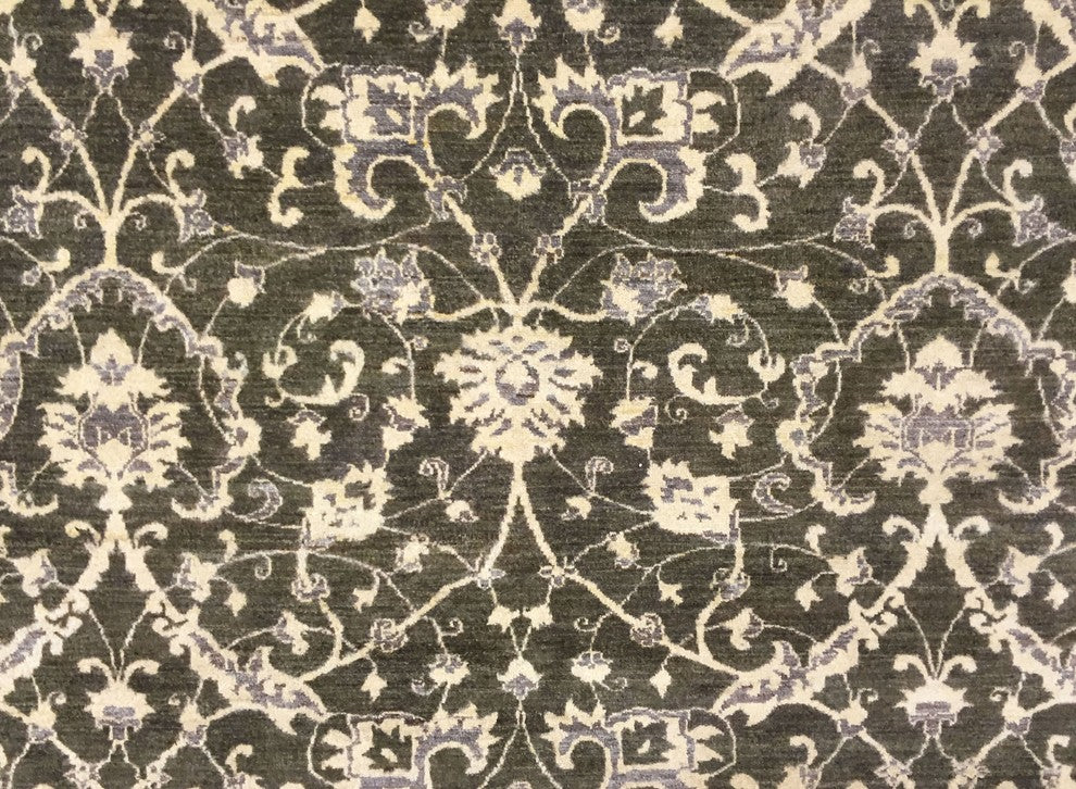 Peshawar Brandan Charcoal Hand-Knotted Rug, 10''1x14''2