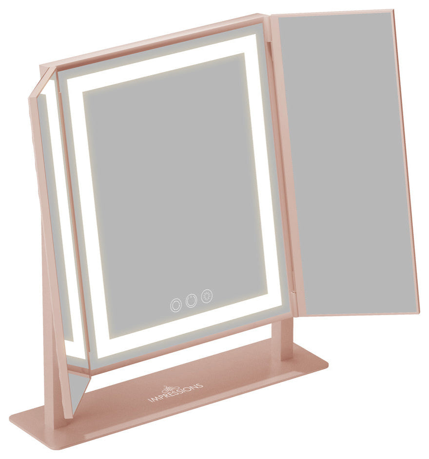 Luxury Trifold LED Tri Tone Makeup Mirror, Rose Gold