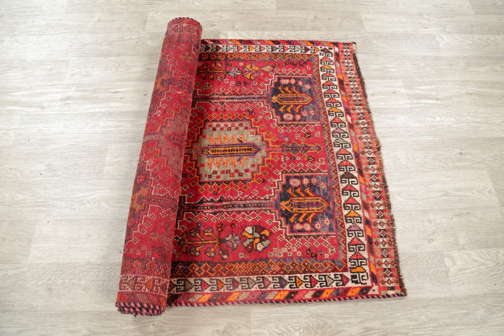 Consigned, Vintage Oriental Hand-Knotted Traditional Persian Area Rug, Red, 4x7