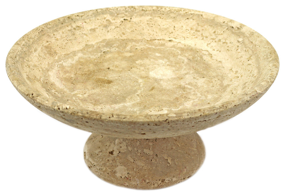 Travertine Marble Footed Centerpiece Bowl, 16"x7.5"