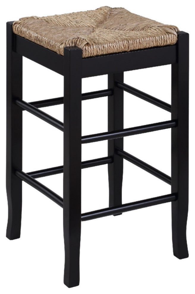 Benzara BM274267 Counter Stool With Wood Frame, Handwoven Rush Seat, Black