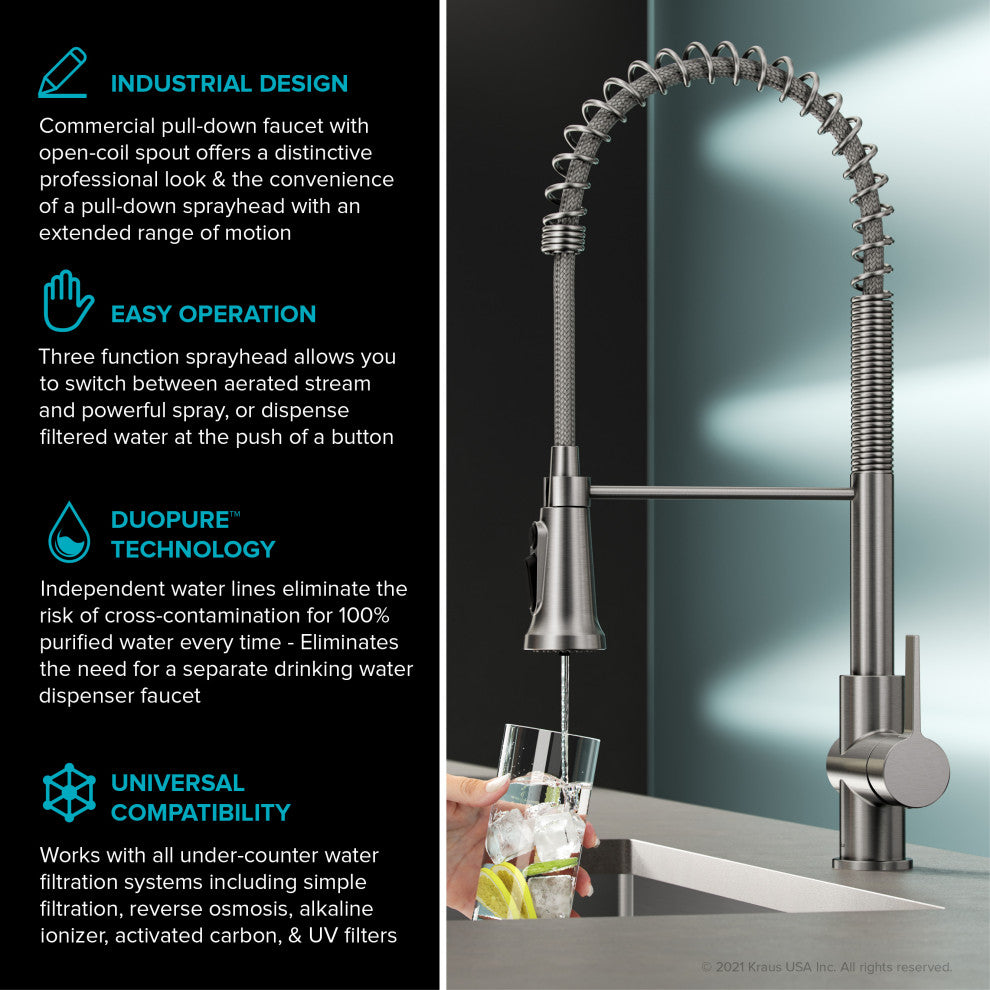 Britt Commercial Style 3-Function Pull-Down 1-Handle 1-Hole Kitchen Faucet, Spot Free Stainless Steel (Filter Kff-1691sfs)