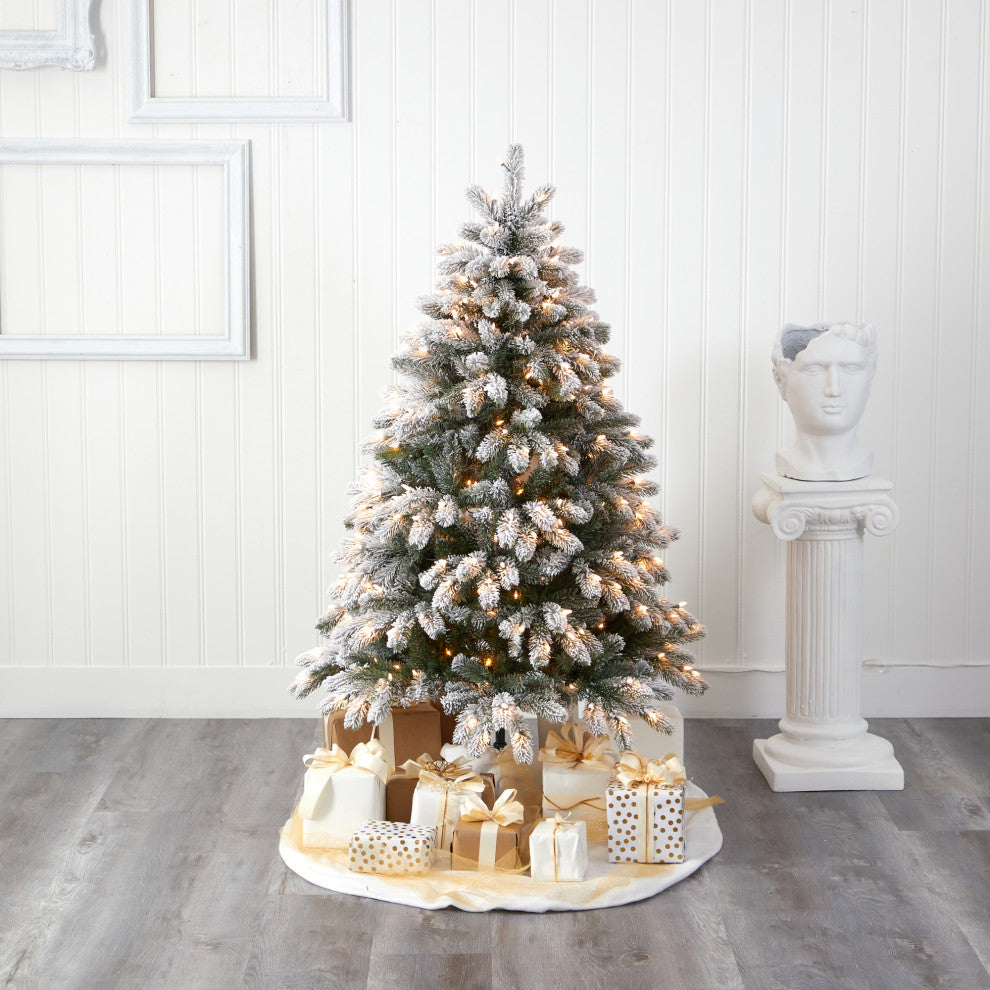 5' Flocked South Carolina Spruce Faux Xmas Tree W/Lights & 621 Bendable Branches