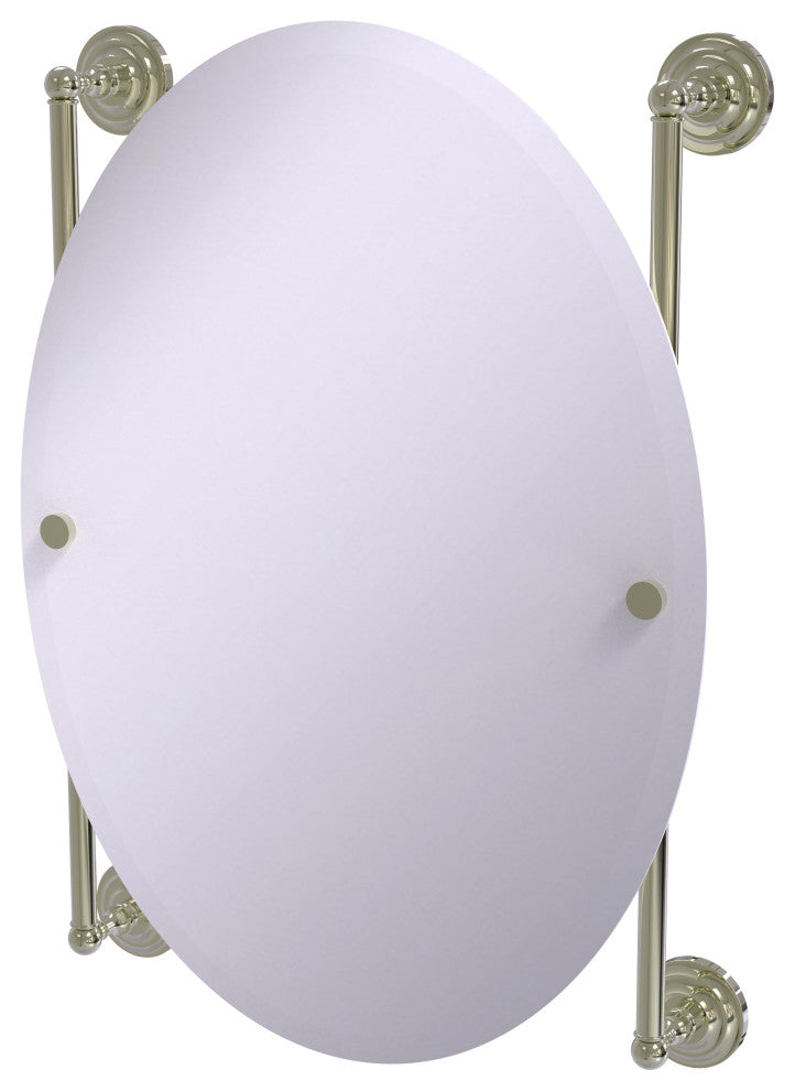 Que New Oval Frameless Rail Mounted Mirror, Polished Nickel