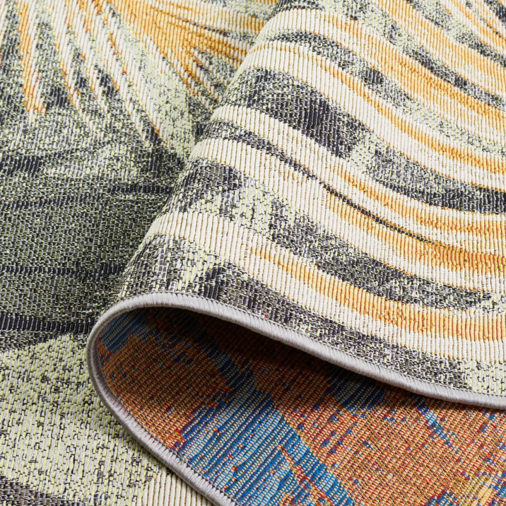 Safavieh Barbados Collection Indoor-Outdoor, BAR543 Rug, Green/Black/Gold, 6'6" Square