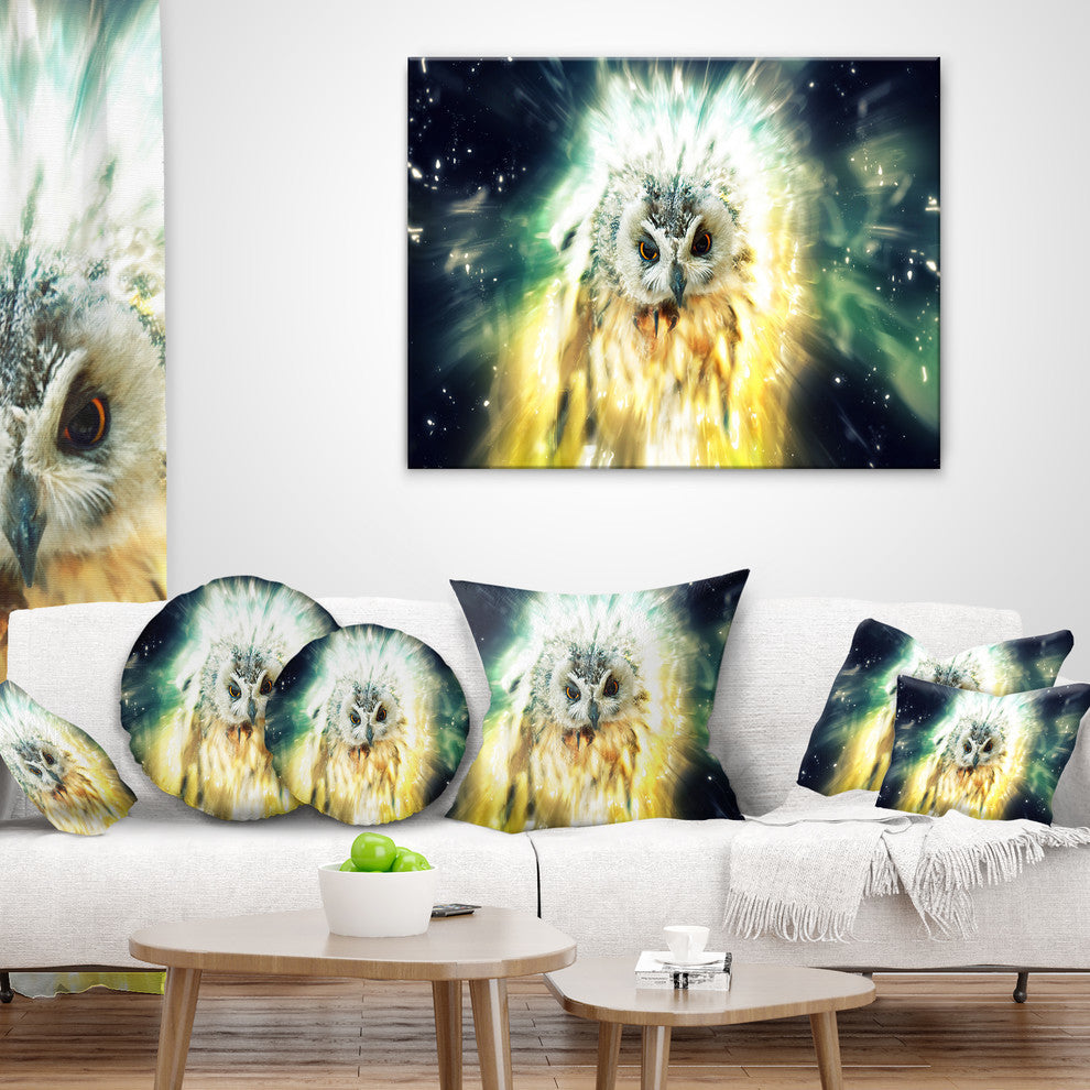 Owl Over Colorful Abstract Image Animal Throw Pillow, 16"x16"