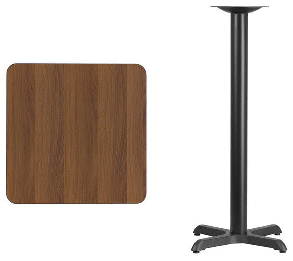 24'' Square Walnut Laminate Table Top with 22'' x 22'' Bar Height Table Base