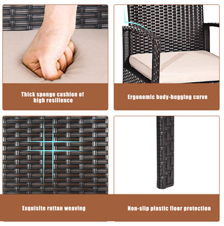 Costway 4PCS Patio Rattan Conversation Furniture Set Cushioned Seat Glass Table