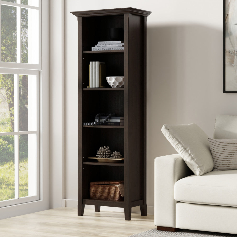 Amherst Solid Wood 24" 5 Shelf Bookcase, Hickory Brown