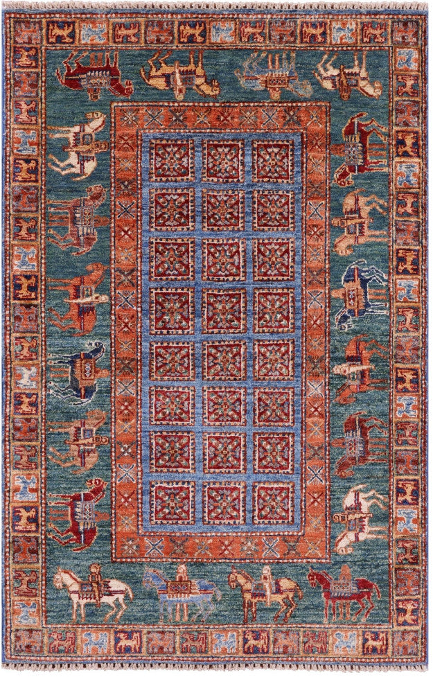Antiqued Pazyryk Historical Design Hand-Knotted Rug 3' 3" X 4' 11" Q11113