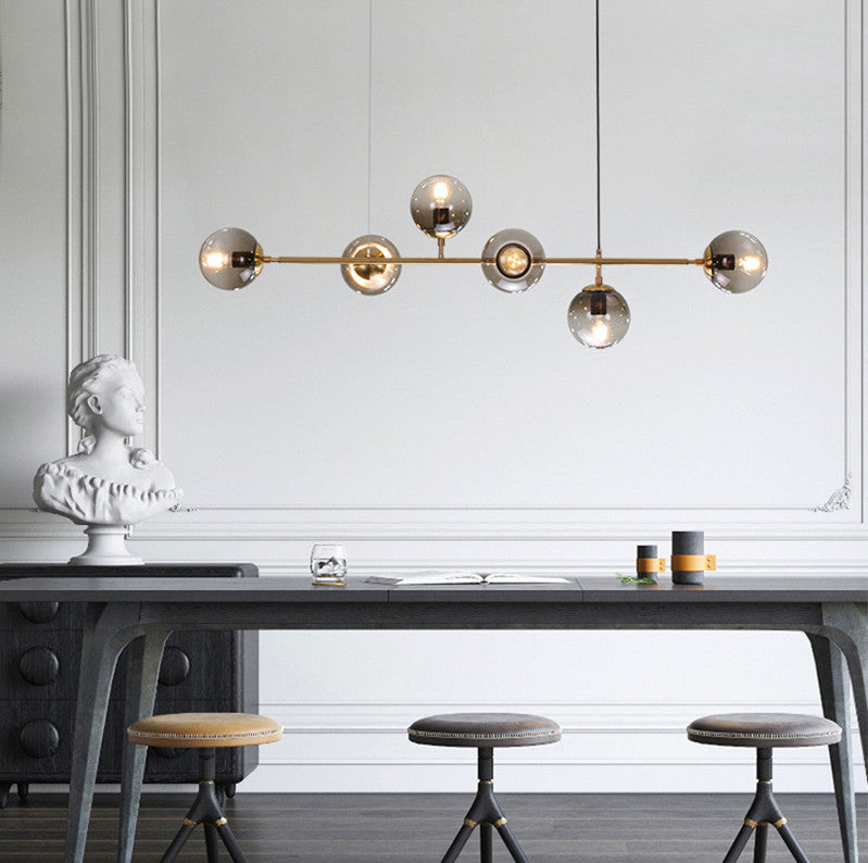 Ilbono | Nordic LED Pendant Light in the Shape of Glass Ball for Dining Room, Gold, Smoky Glass, Cool Light